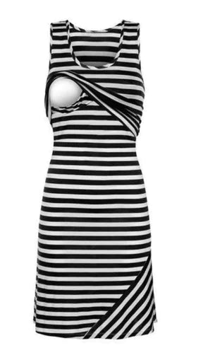 Trendy Sleeveless Nursing Stripe Dress