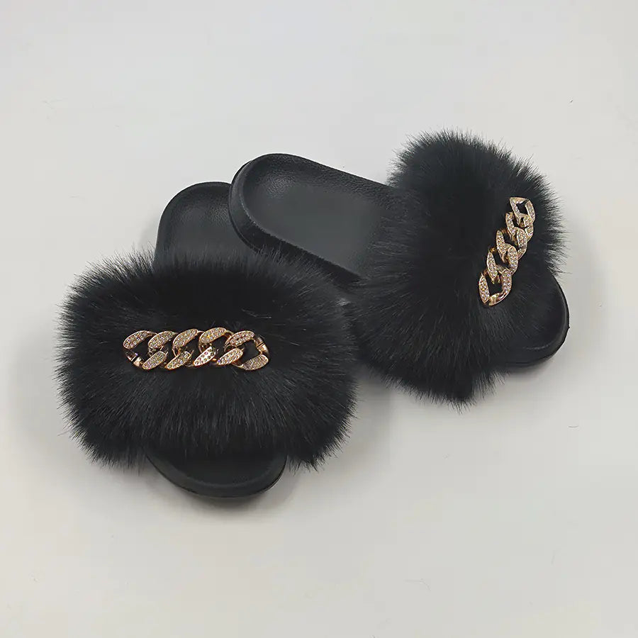 Chic Faux Fox Fur Slippers