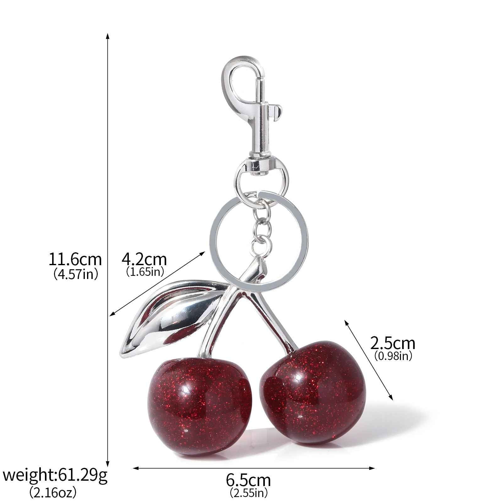 Red Cherry Bag Charm - Crystal Keychain Pendant in Zinc Alloy