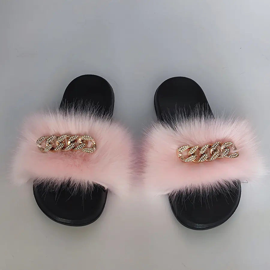 Chic Faux Fox Fur Slippers