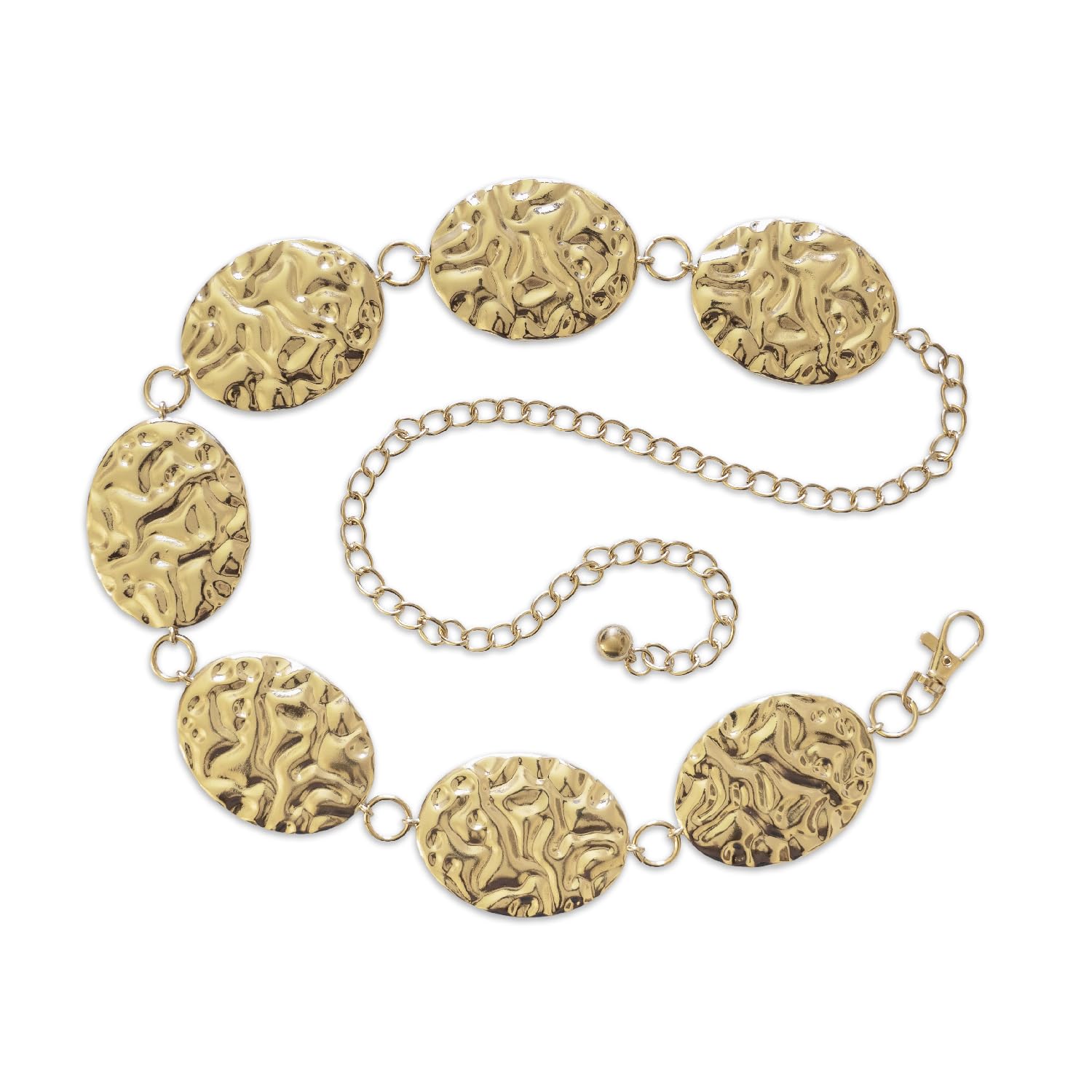 Hammered Metal Western Boho Oversized Concho Chain Belt