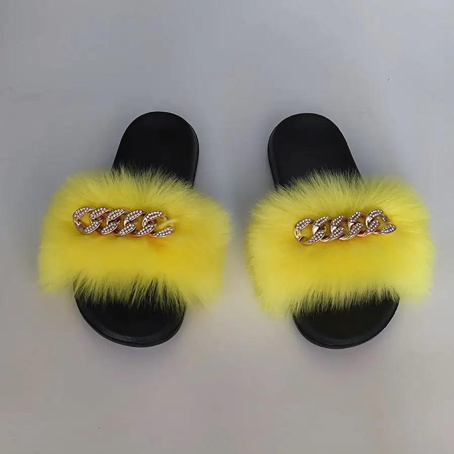 Chic Faux Fox Fur Slippers