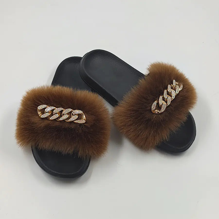 Chic Faux Fox Fur Slippers