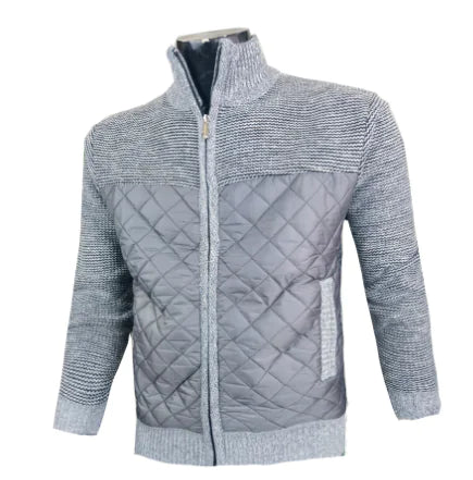 Zip-Front Knit Cardigan with Stand Collar