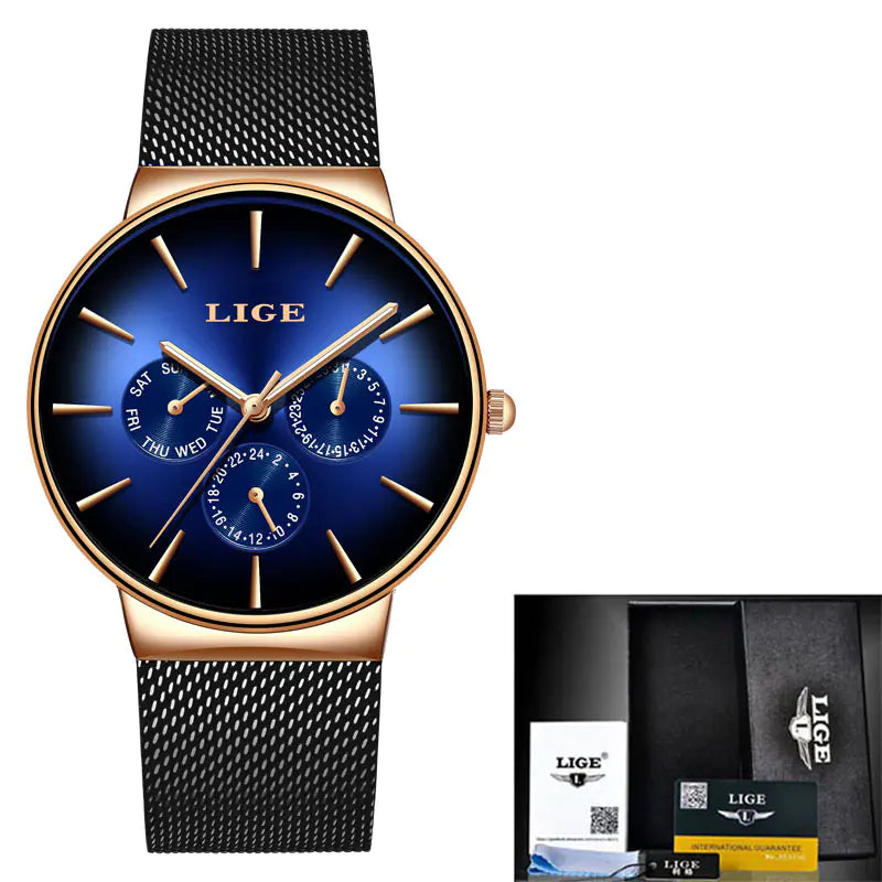 LIGE Elite Mesh Quartz Timepiece