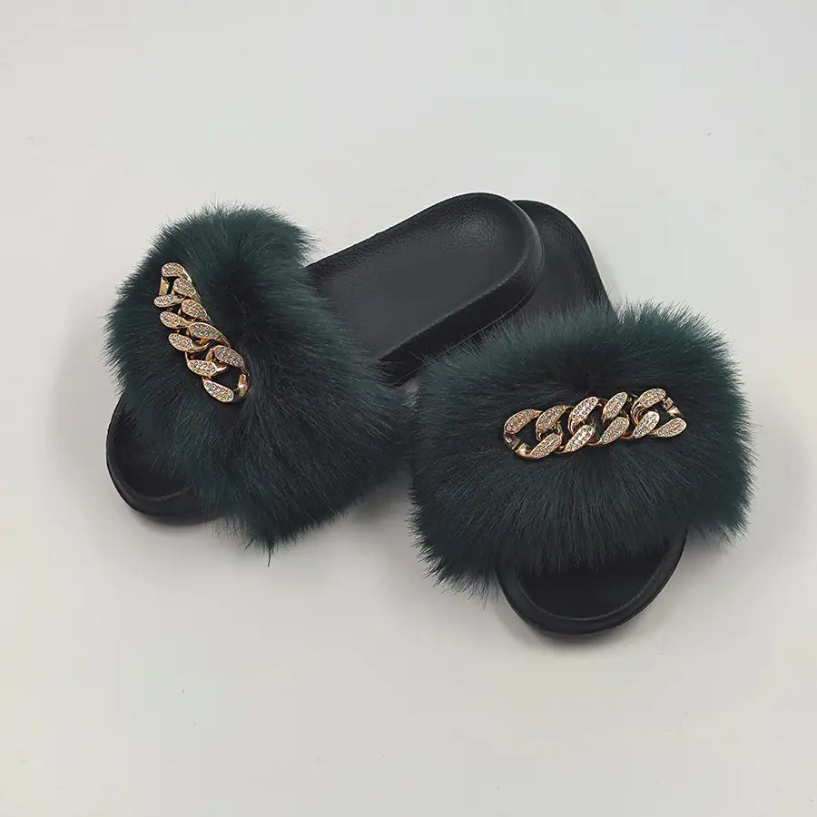 Chic Faux Fox Fur Slippers