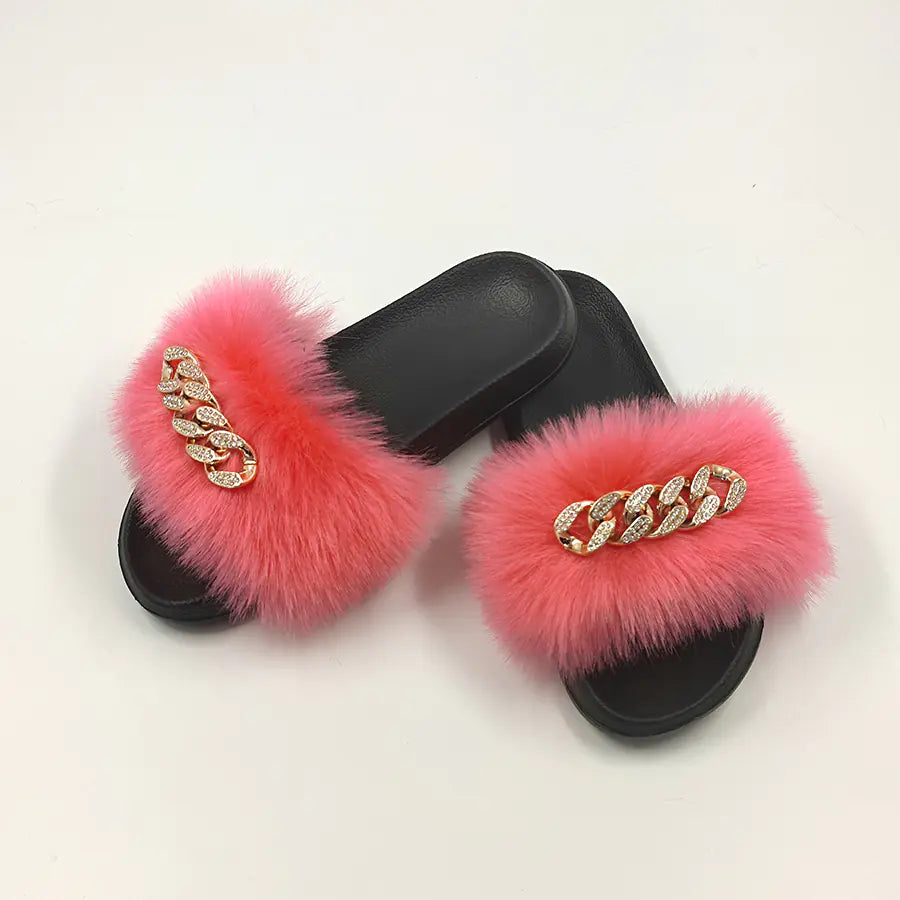 Chic Faux Fox Fur Slippers