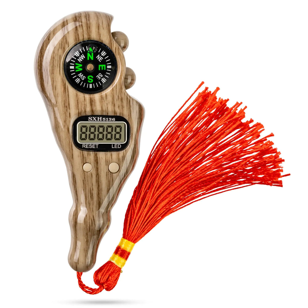 PrayerPro Digital Tasbih with Compass & Light - Islamic Bead Counter (Brown Wood Lion)