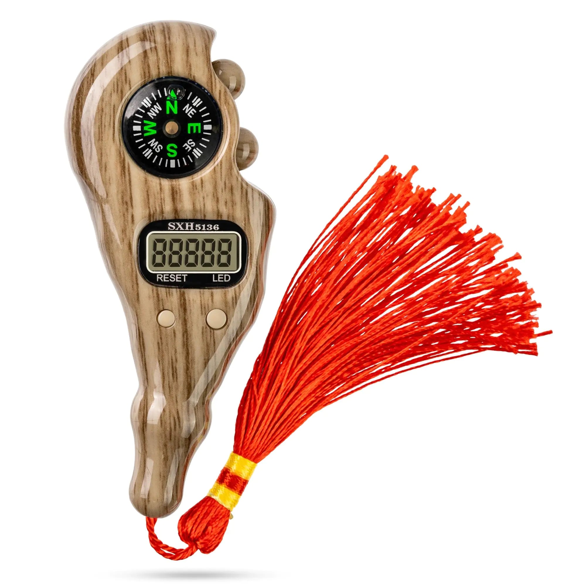 PrayerPro Digital Tasbih with Compass & Light - Islamic Bead Counter (Brown Wood Lion)