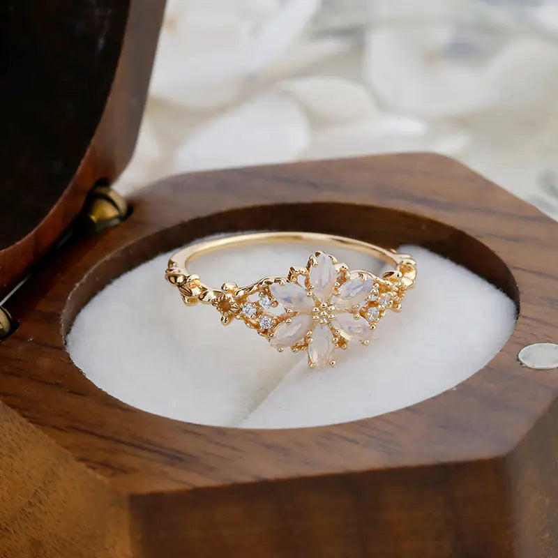 Luxury S925 Silver 14K Opal Zircon Ring