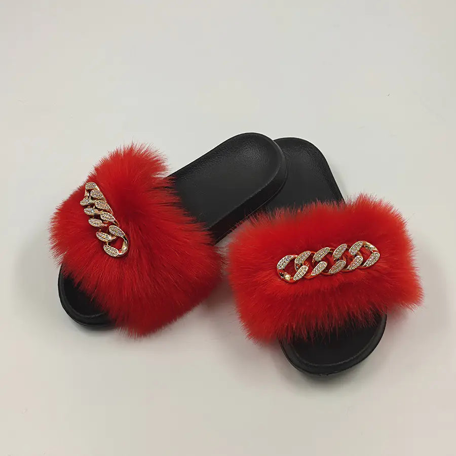 Chic Faux Fox Fur Slippers