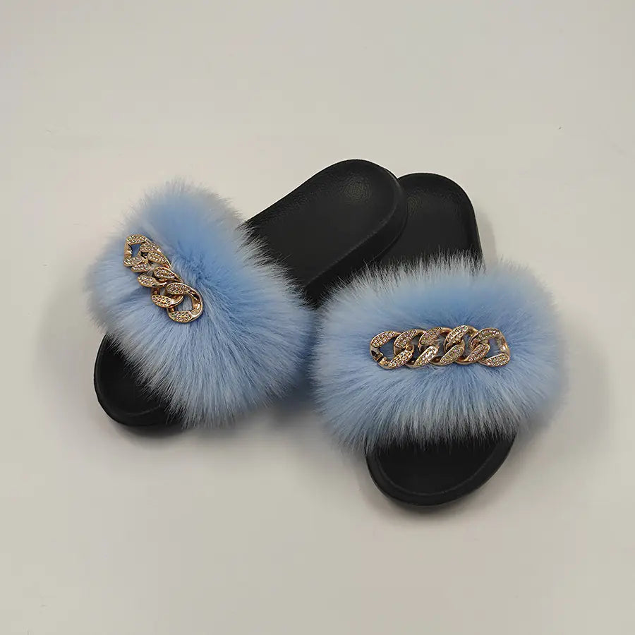 Chic Faux Fox Fur Slippers