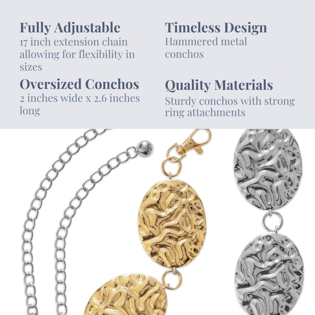 Hammered Metal Western Boho Oversized Concho Chain Belt