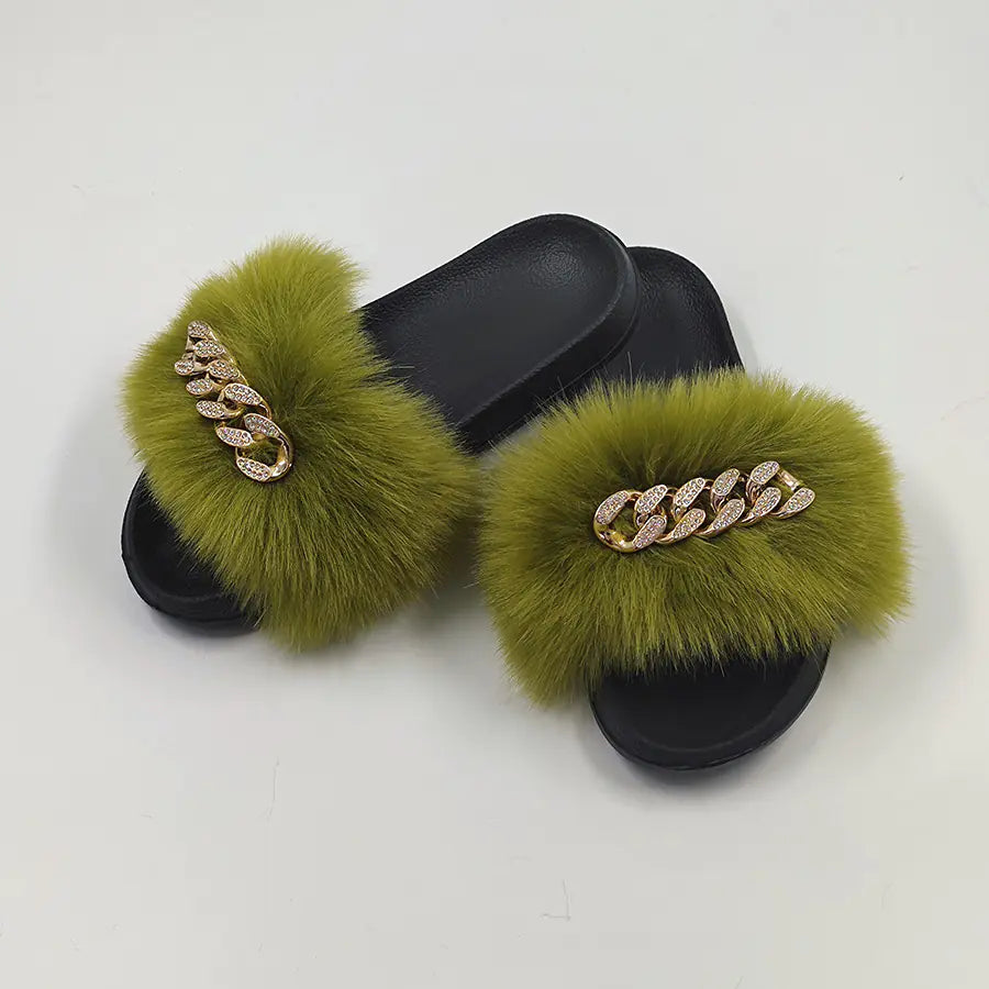 Chic Faux Fox Fur Slippers