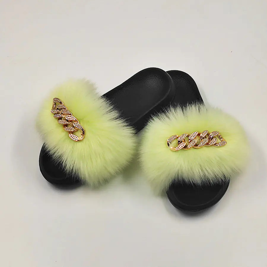 Chic Faux Fox Fur Slippers