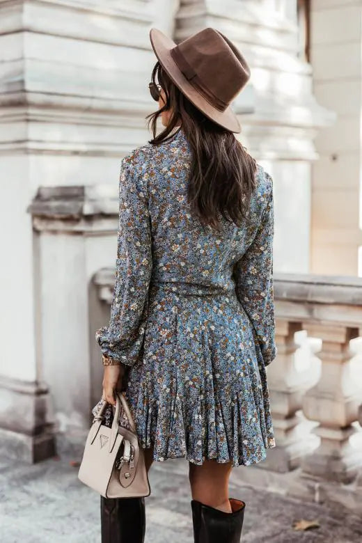 Autumn Elegance Pleated Shirt Dress