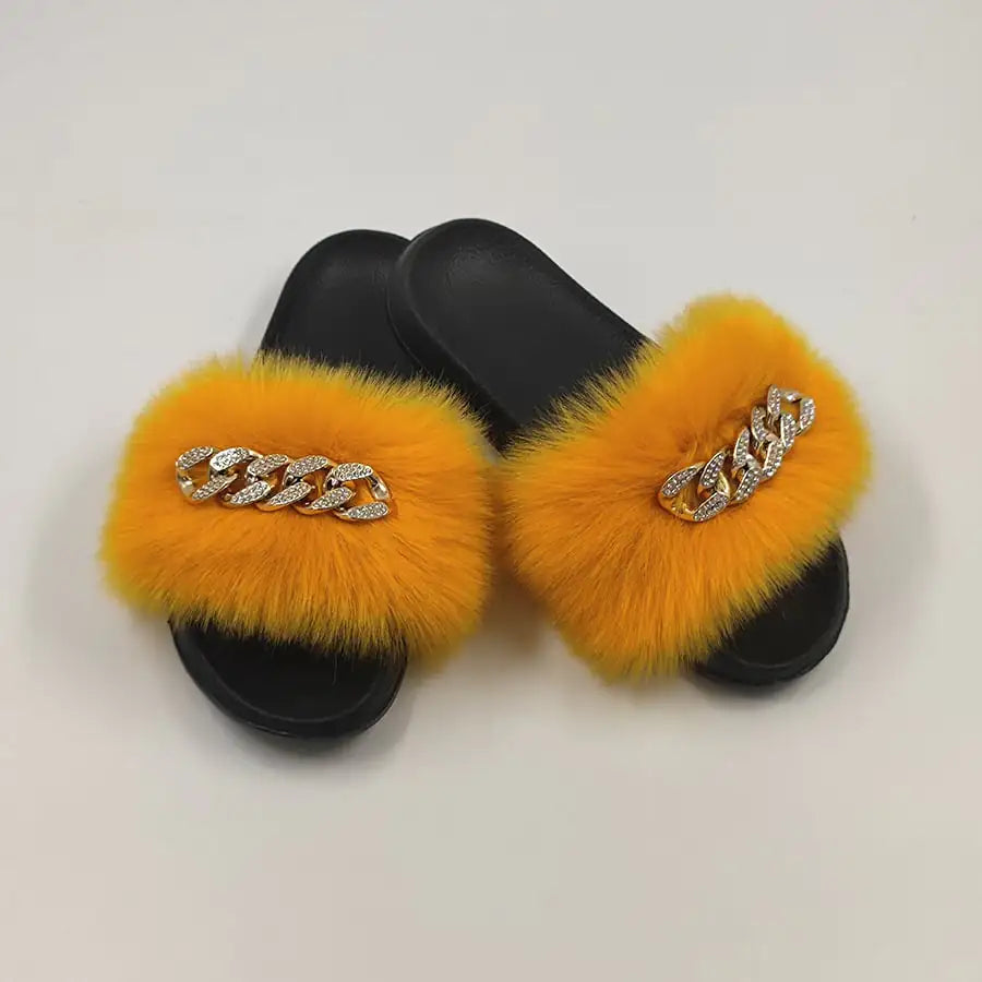 Chic Faux Fox Fur Slippers