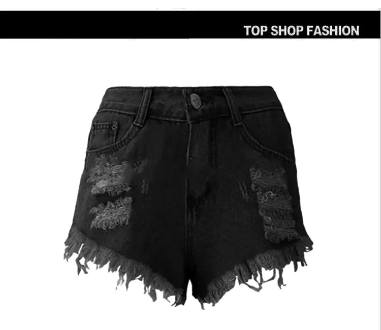 Irregular  Whiskers Fringed High Denim Shorts