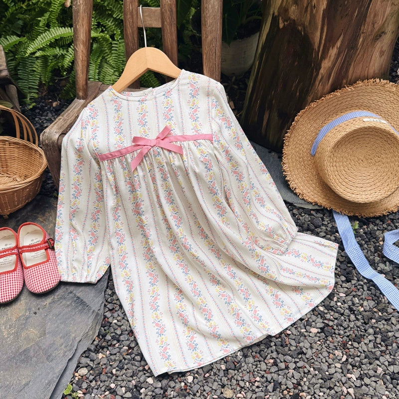 Arrival Baby Kids Girls Floral Pattern Long Sleeves Crew Neck Dress
