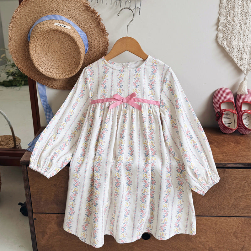 Arrival Baby Kids Girls Floral Pattern Long Sleeves Crew Neck Dress