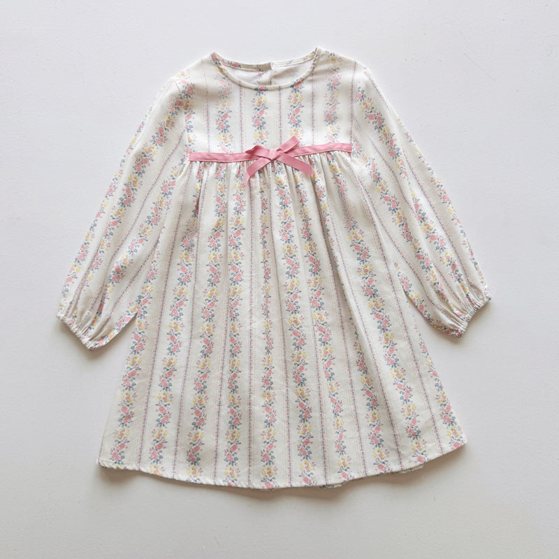 Arrival Baby Kids Girls Floral Pattern Long Sleeves Crew Neck Dress