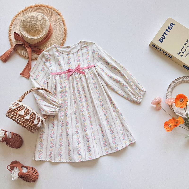 Arrival Baby Kids Girls Floral Pattern Long Sleeves Crew Neck Dress