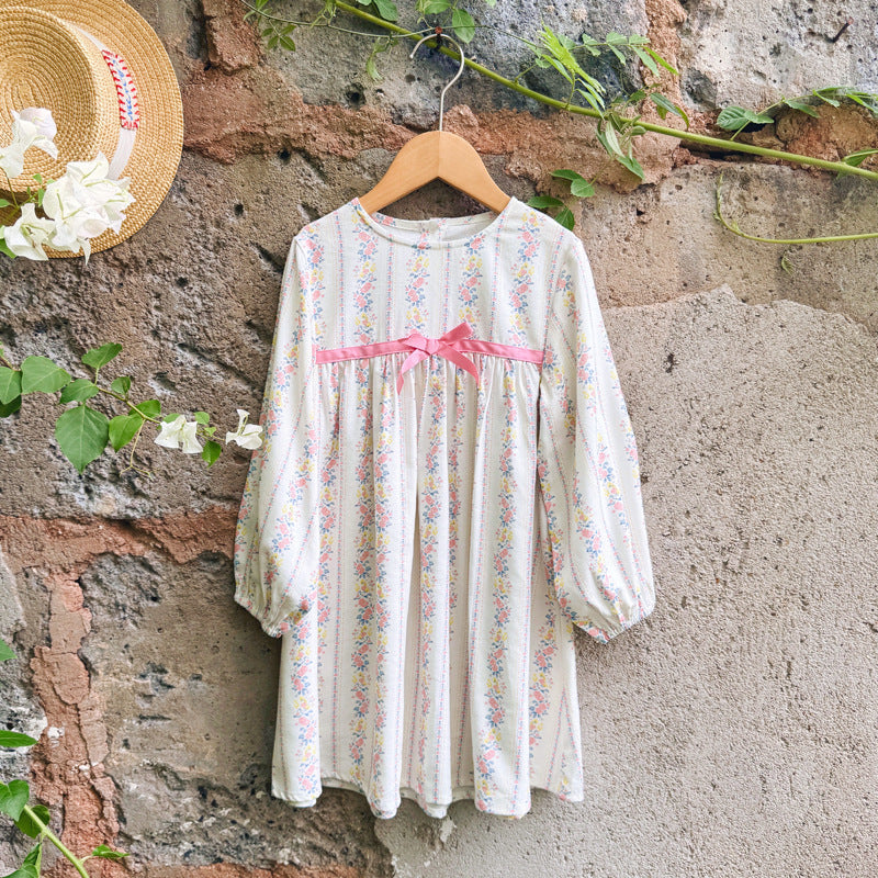 Arrival Baby Kids Girls Floral Pattern Long Sleeves Crew Neck Dress