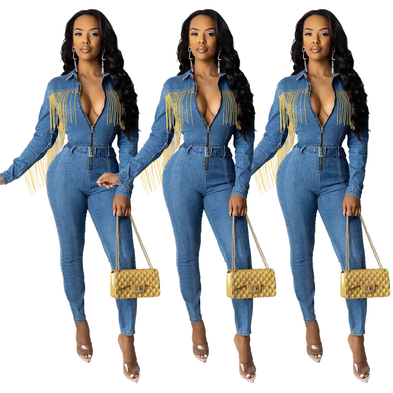 Chic Fringe Denim Jumpsuit