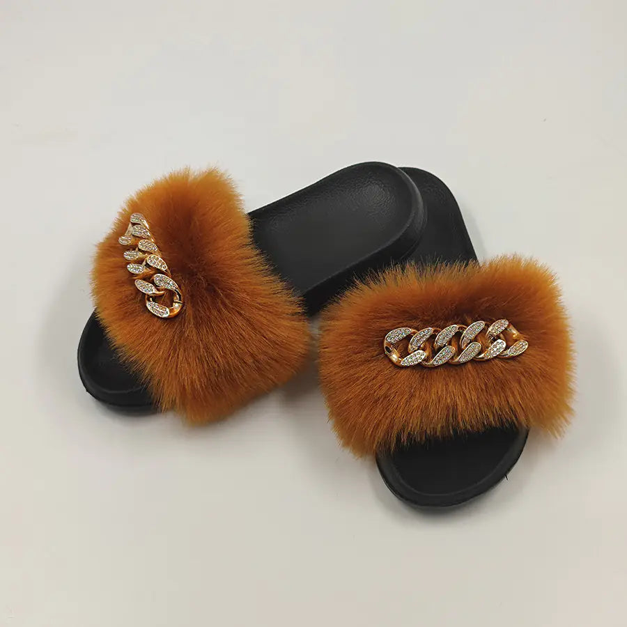 Chic Faux Fox Fur Slippers