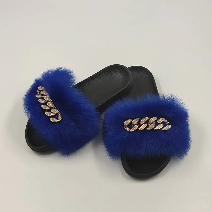 Chic Faux Fox Fur Slippers