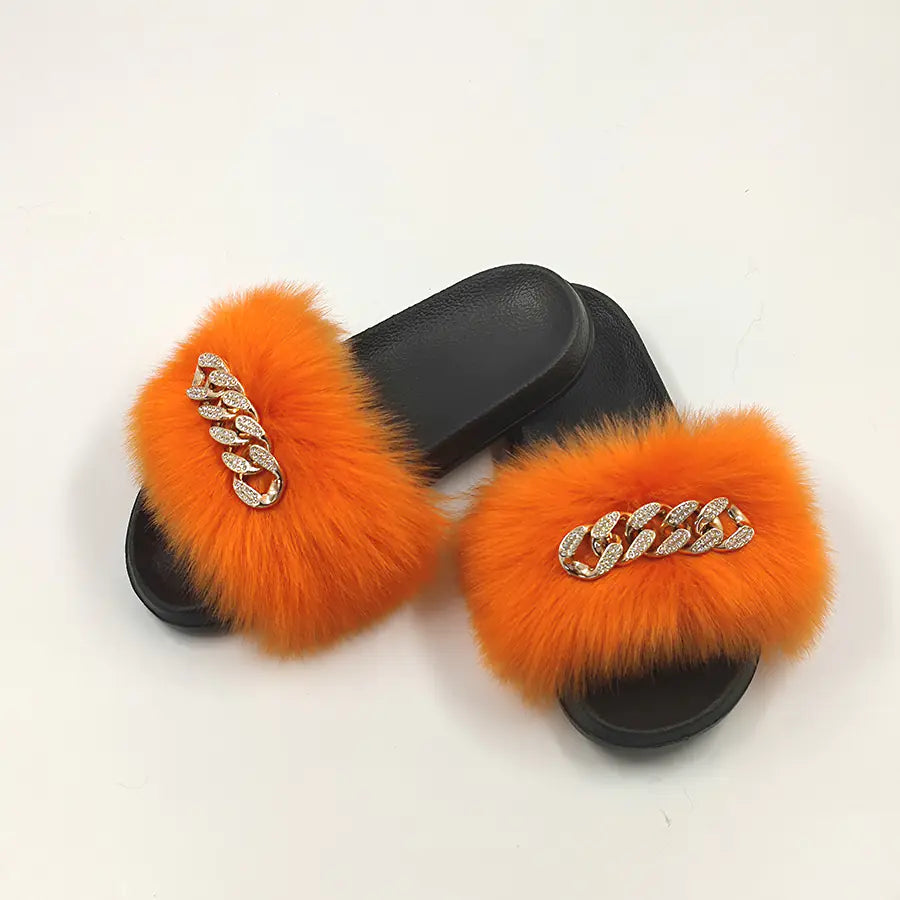 Chic Faux Fox Fur Slippers
