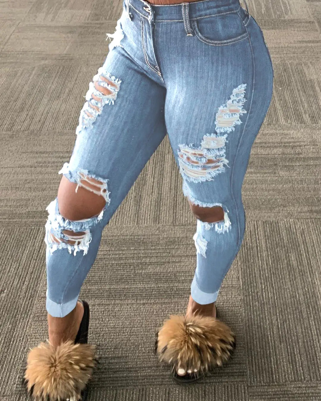 Trendy Ripped Fringe Jeans